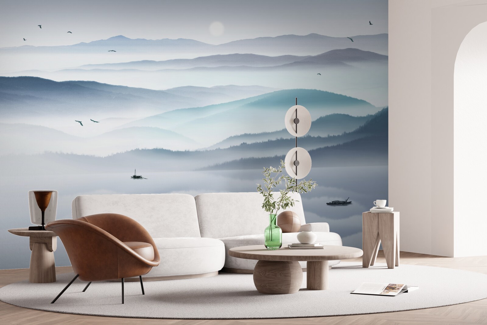 Фотошпалери насувається туман, вкриваючи гірську річку густою пеленою