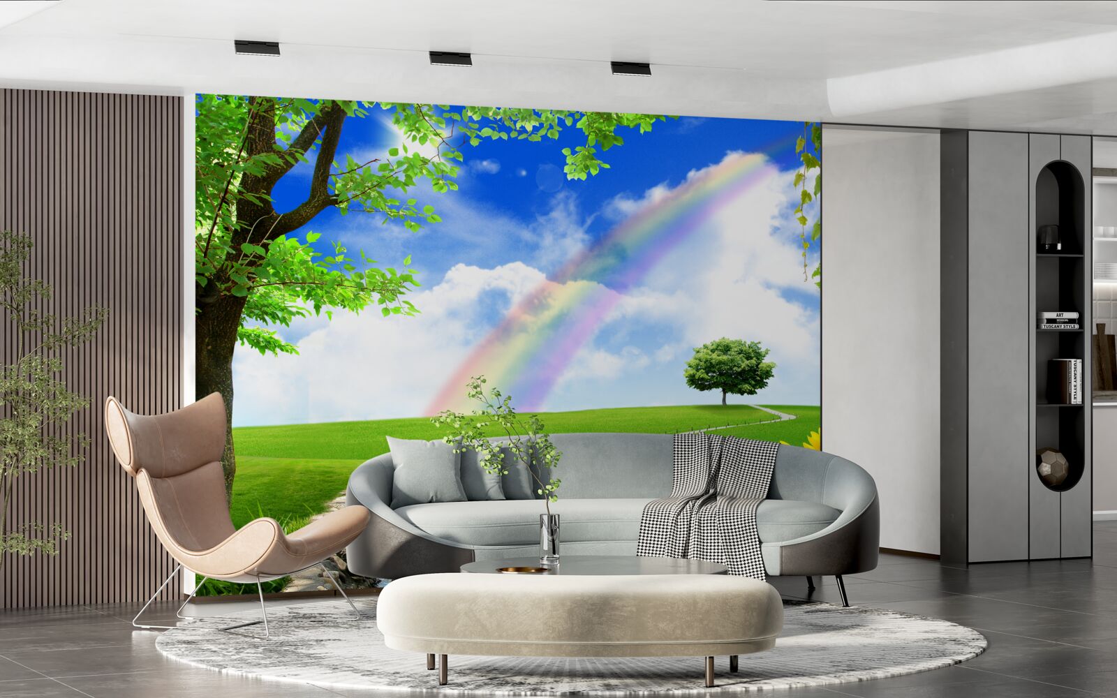 Фотошпалери кольорове сяйво над зеленою галявиною