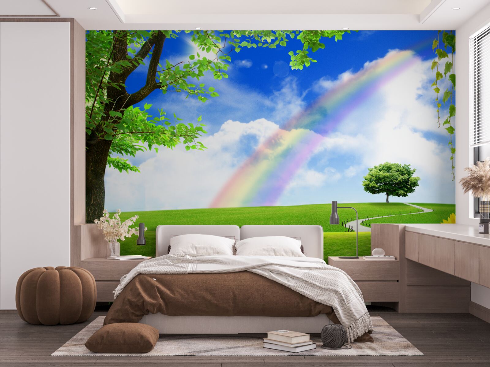 Фотошпалери кольорове сяйво над зеленою галявиною