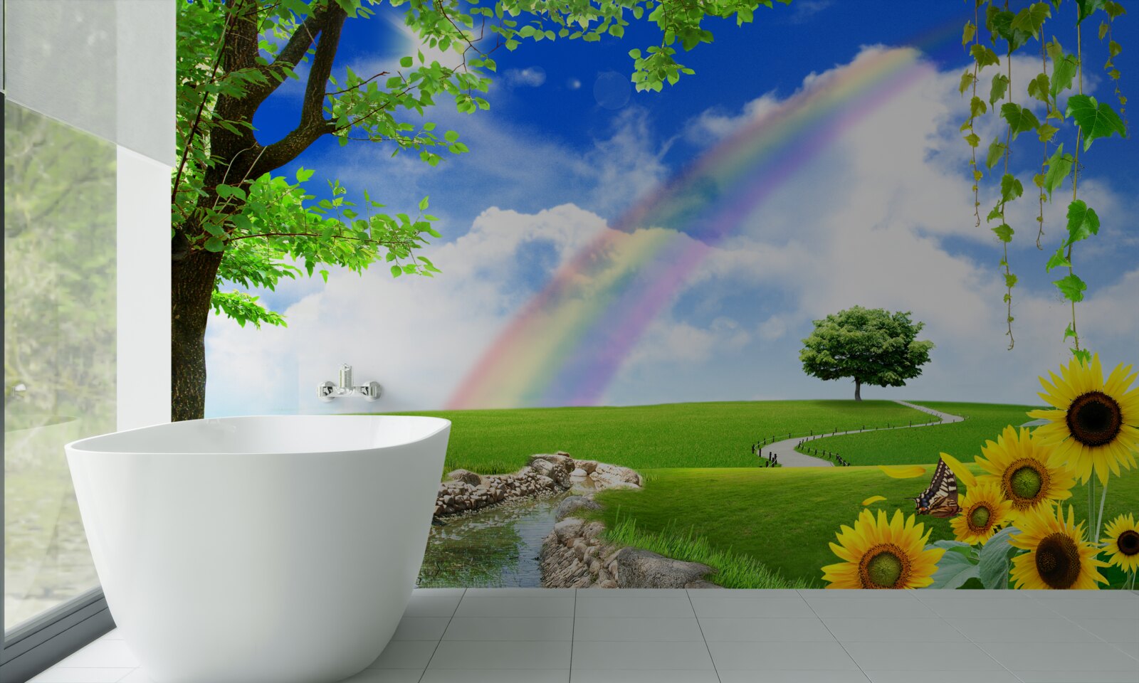 Фотошпалери кольорове сяйво над зеленою галявиною