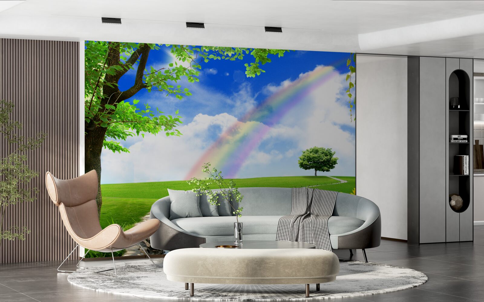 Фотошпалери кольорове сяйво над зеленою галявиною