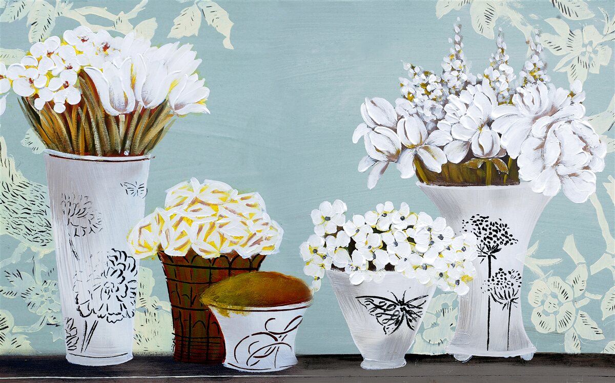 Фотошпалери вази з букетами квітів