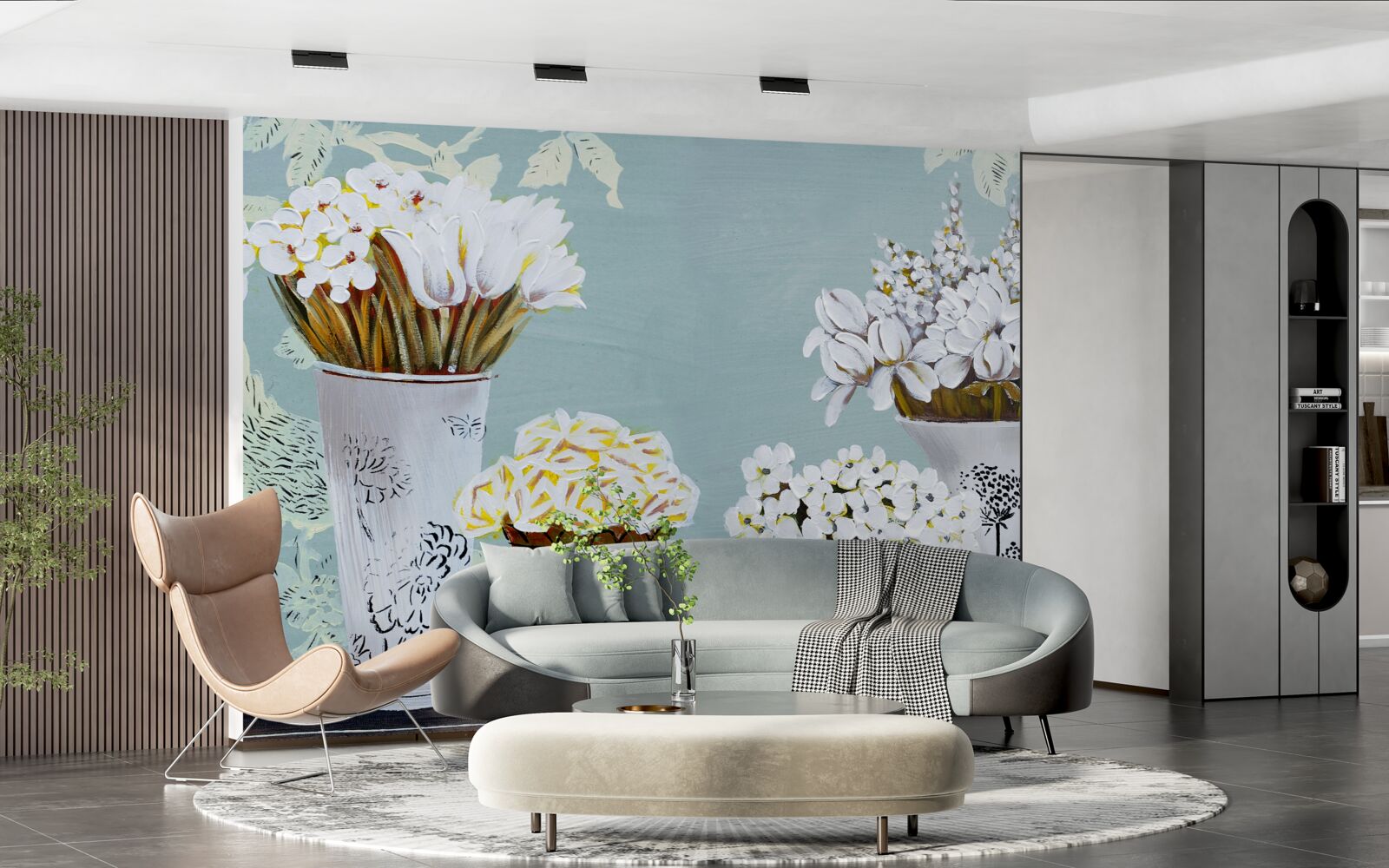 Фотошпалери вази з букетами квітів