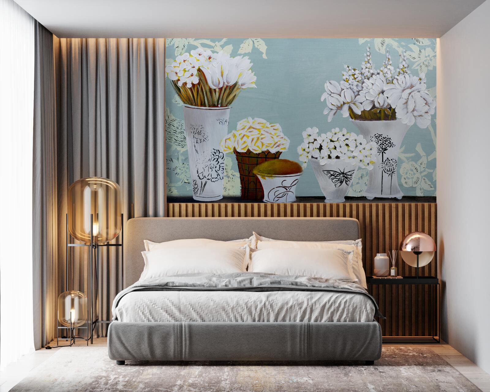 Фотошпалери вази з букетами квітів