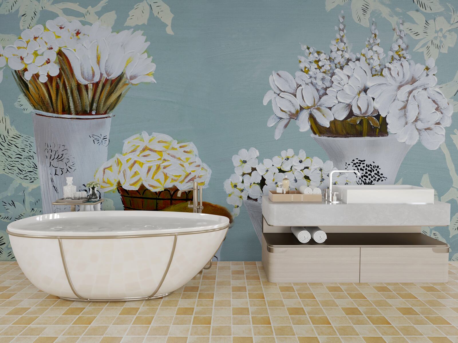 Фотошпалери вази з букетами квітів