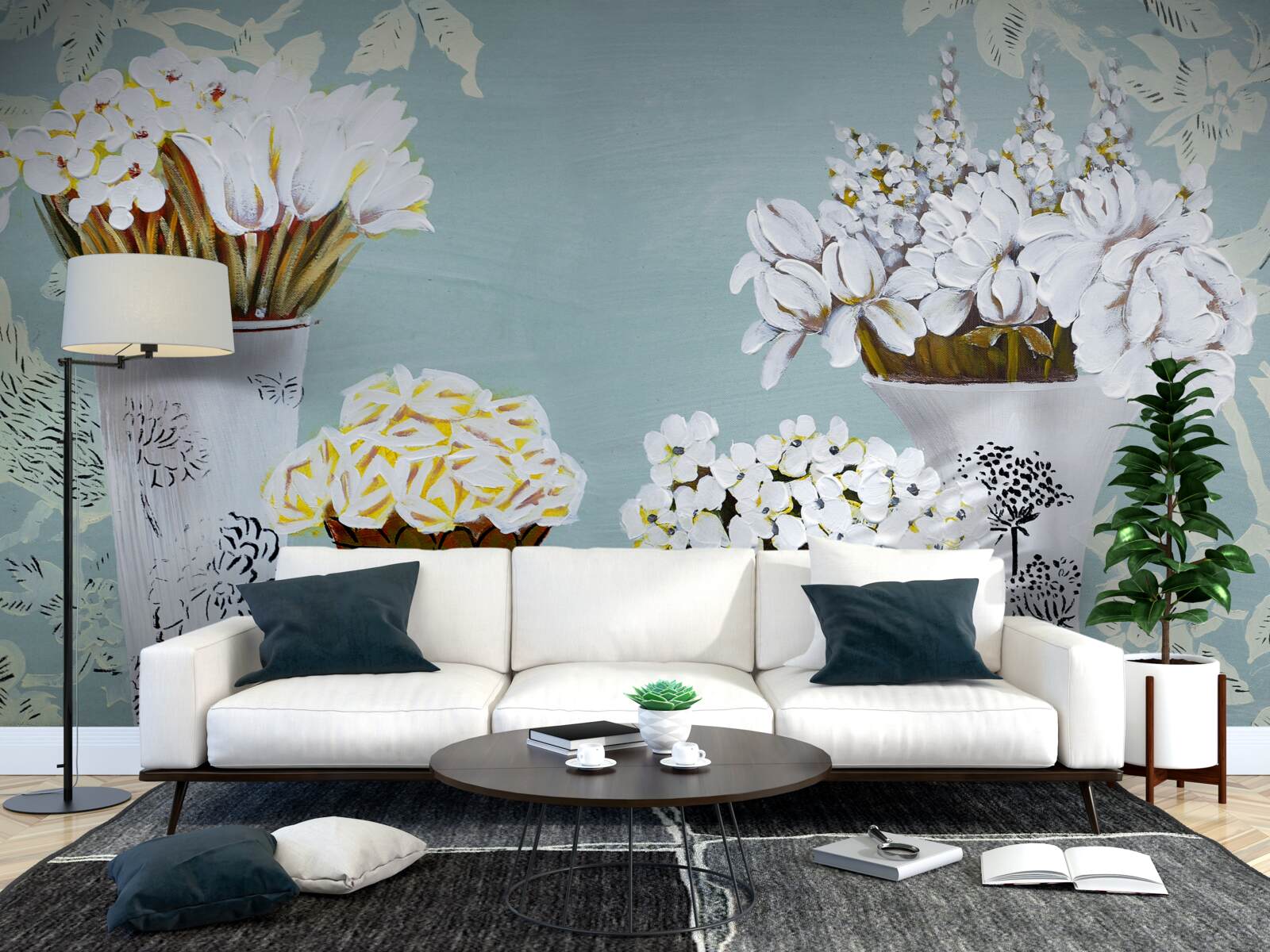 Фотошпалери вази з букетами квітів