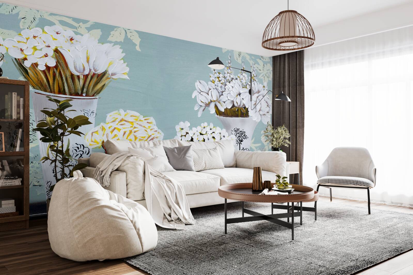 Фотошпалери вази з букетами квітів