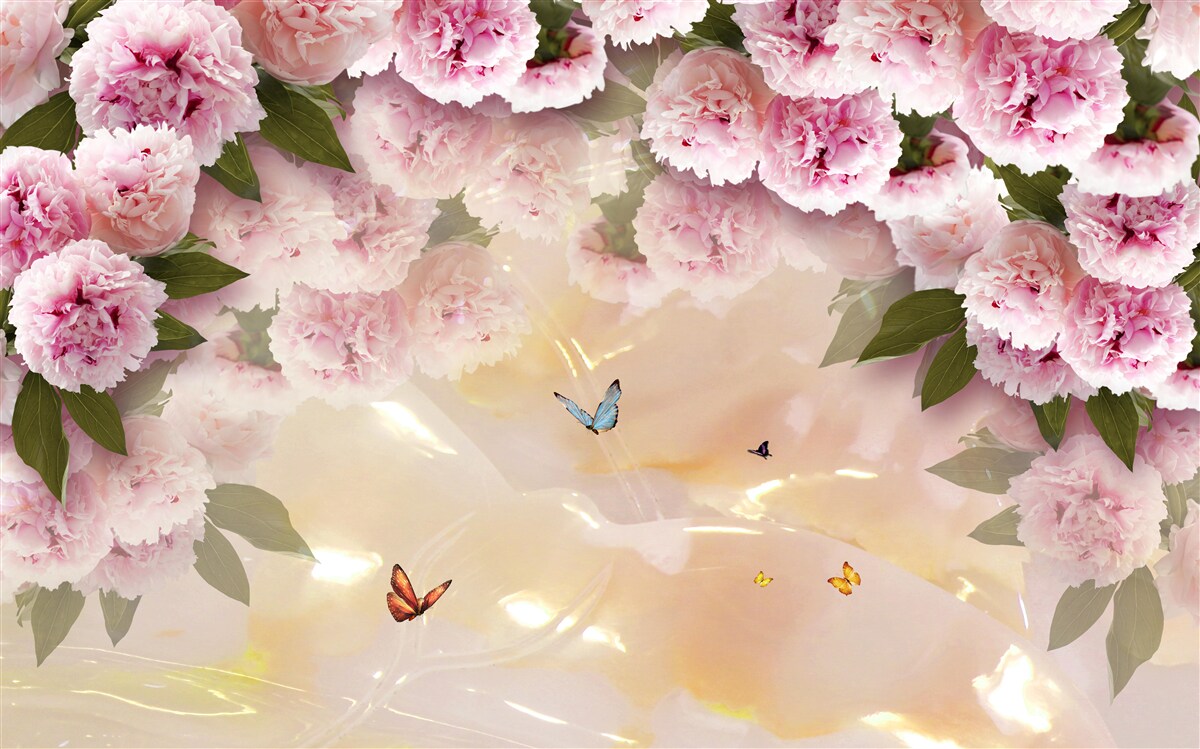 Фотошпалери ніжні папілони та рожеві квіти