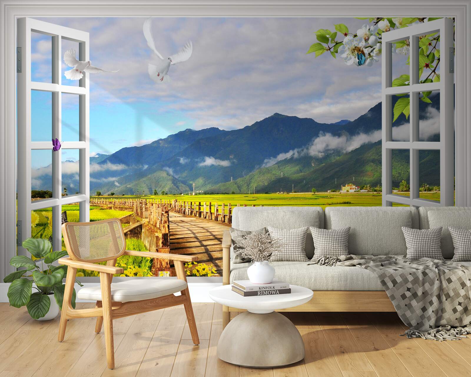 Фотошпалери вид з вікна на гірську панораму