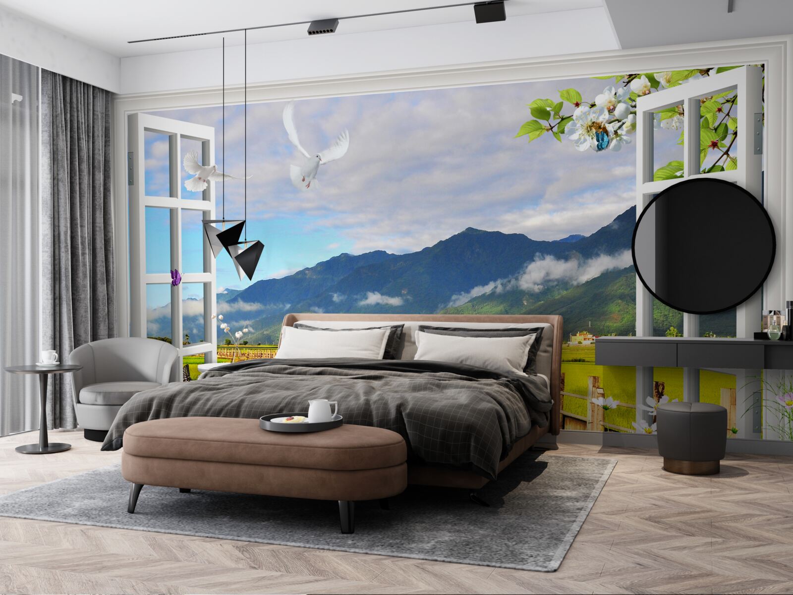 Фотошпалери вид з вікна на гірську панораму