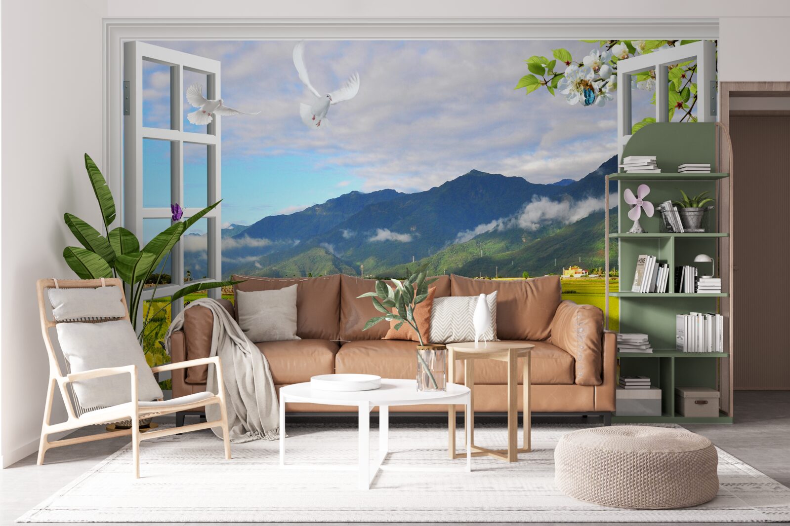 Фотошпалери вид з вікна на гірську панораму