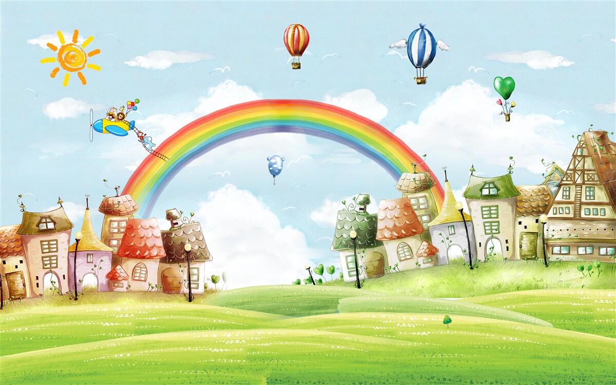 Фотошпалери барвисте місто прикрашене веселкою