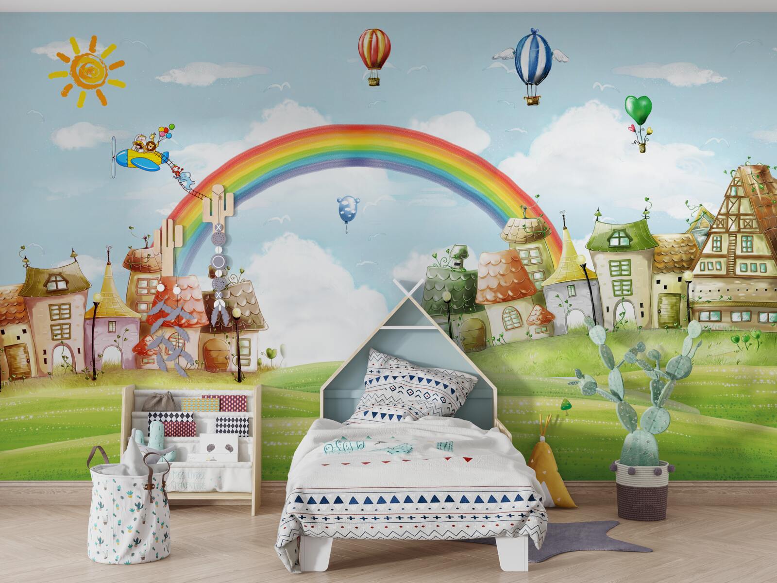 Фотошпалери барвисте місто прикрашене веселкою