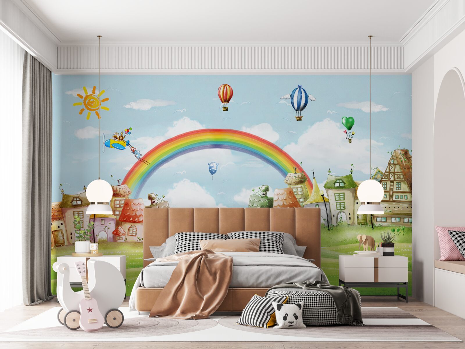 Фотошпалери барвисте місто прикрашене веселкою