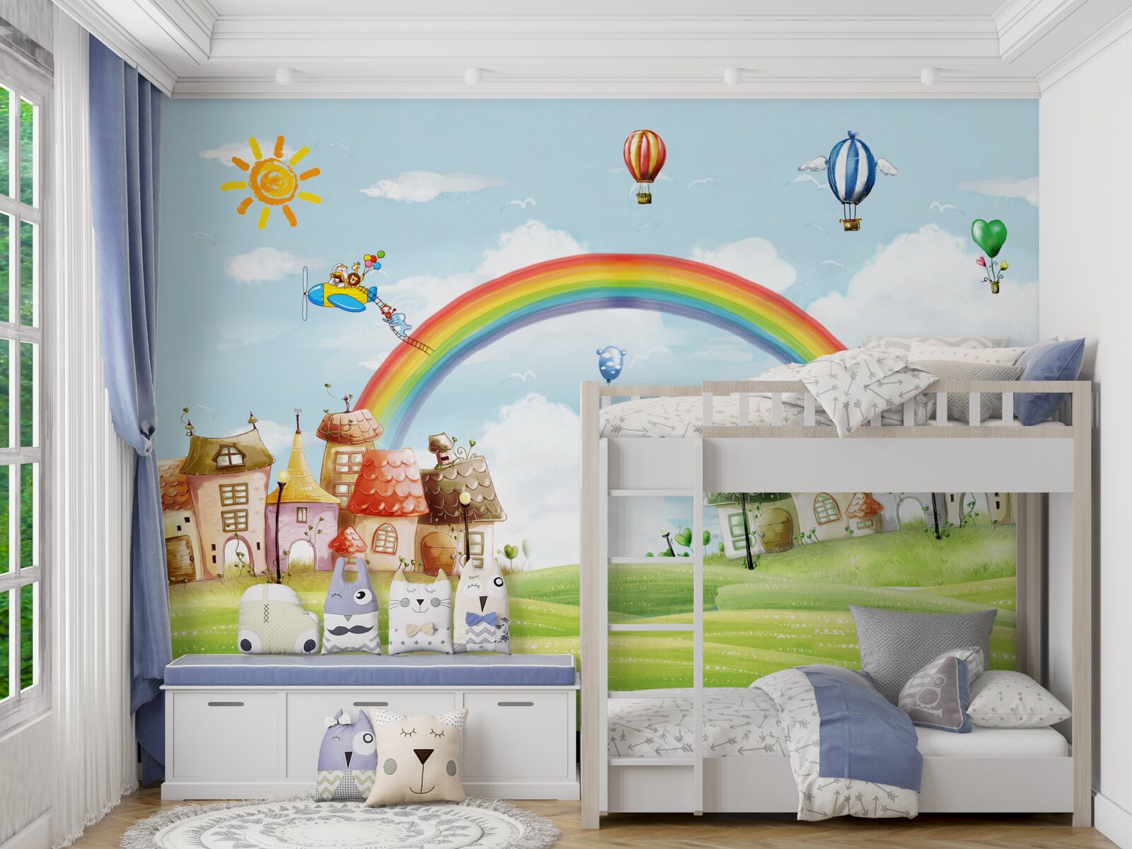 Фотошпалери барвисте місто прикрашене веселкою