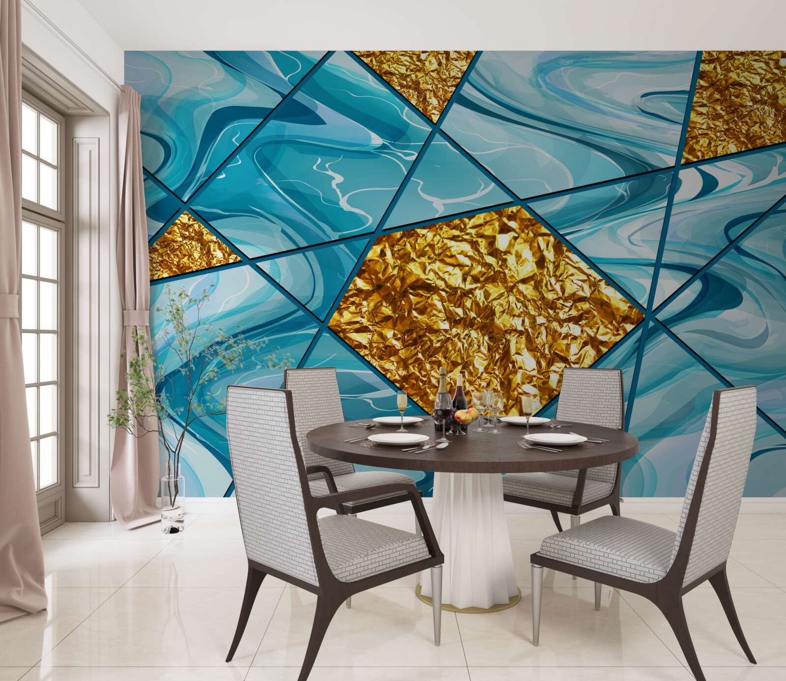 Фотошпалери небо блакитне, розфокусоване, прикрашене золотими акцентами