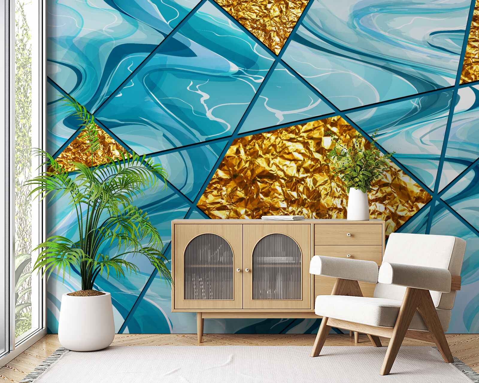 Фотошпалери небо блакитне, розфокусоване, прикрашене золотими акцентами