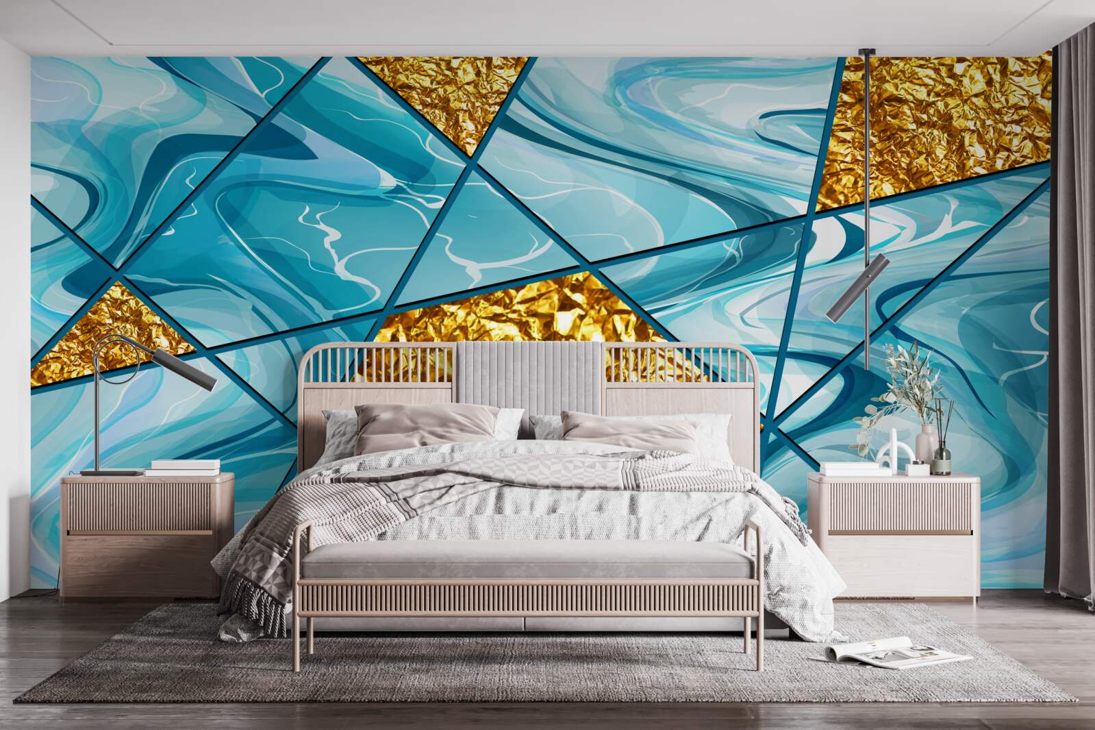 Фотошпалери небо блакитне, розфокусоване, прикрашене золотими акцентами