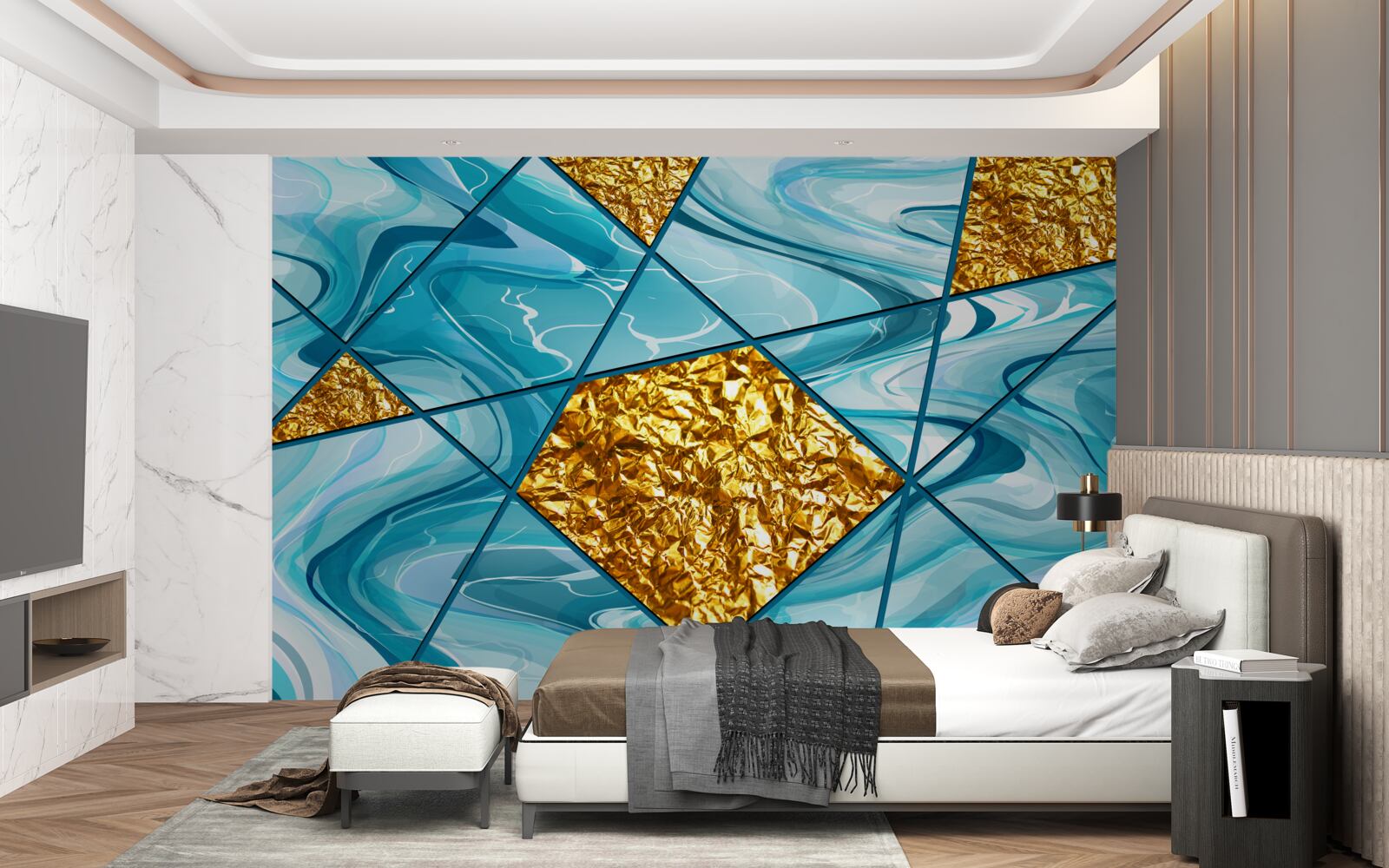 Фотошпалери небо блакитне, розфокусоване, прикрашене золотими акцентами