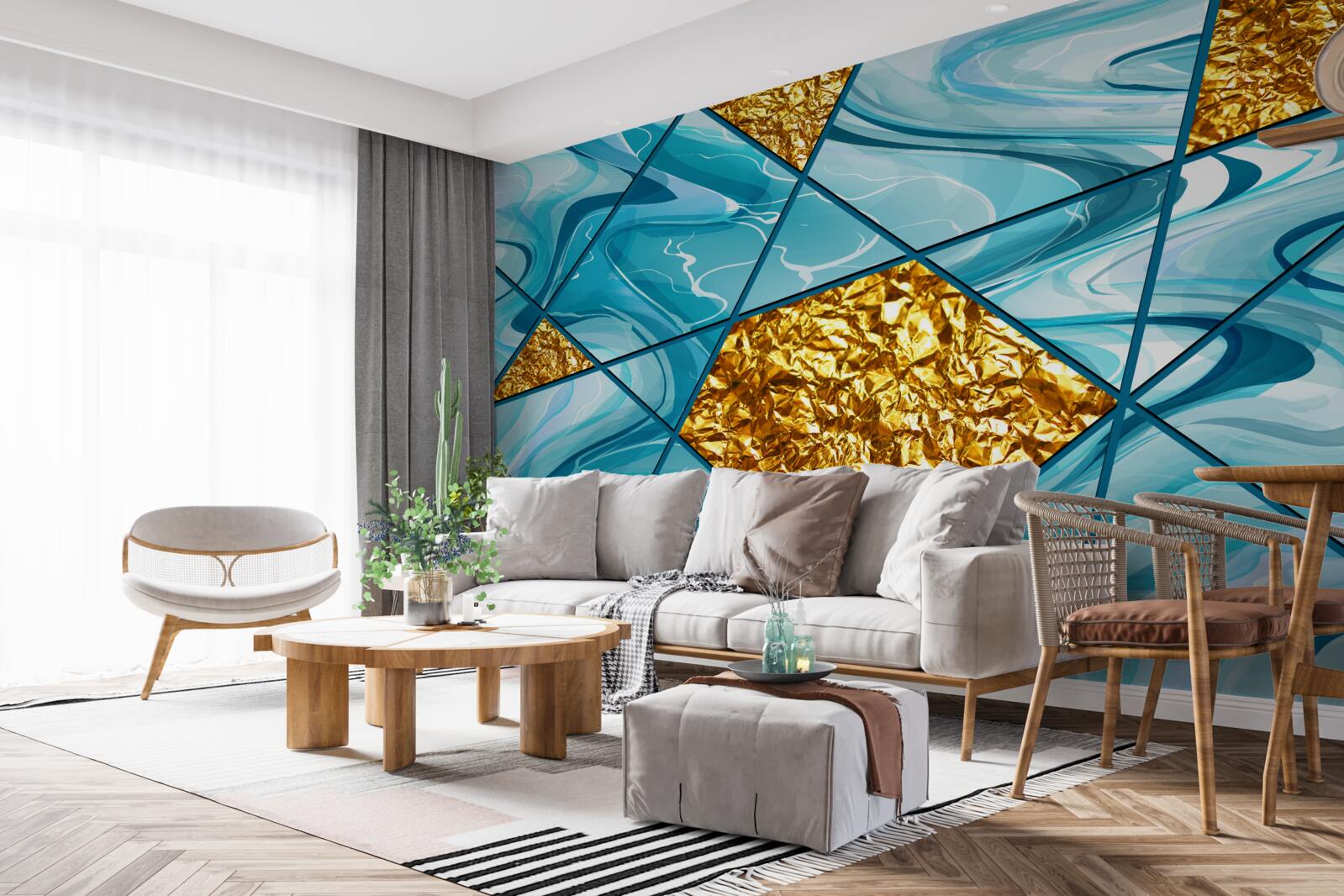 Фотошпалери небо блакитне, розфокусоване, прикрашене золотими акцентами