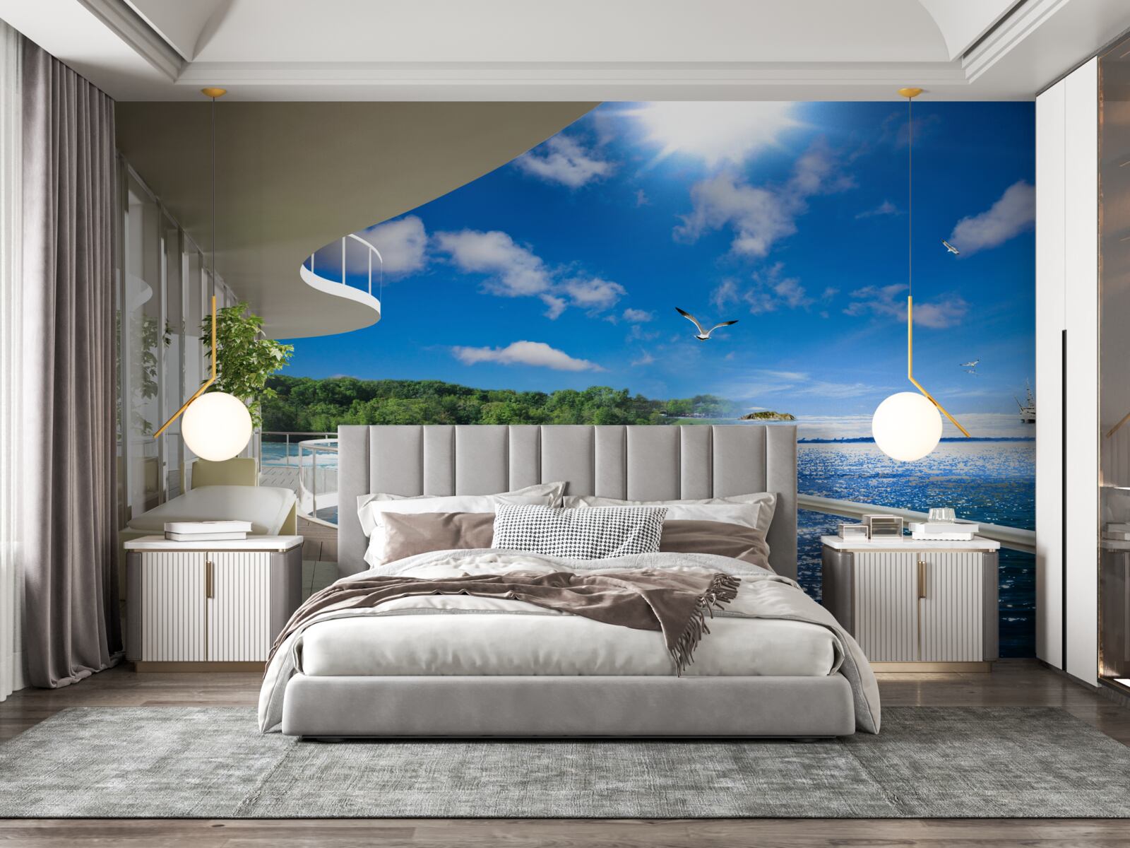 Фотошпалери балкон біля величезного водоспаду