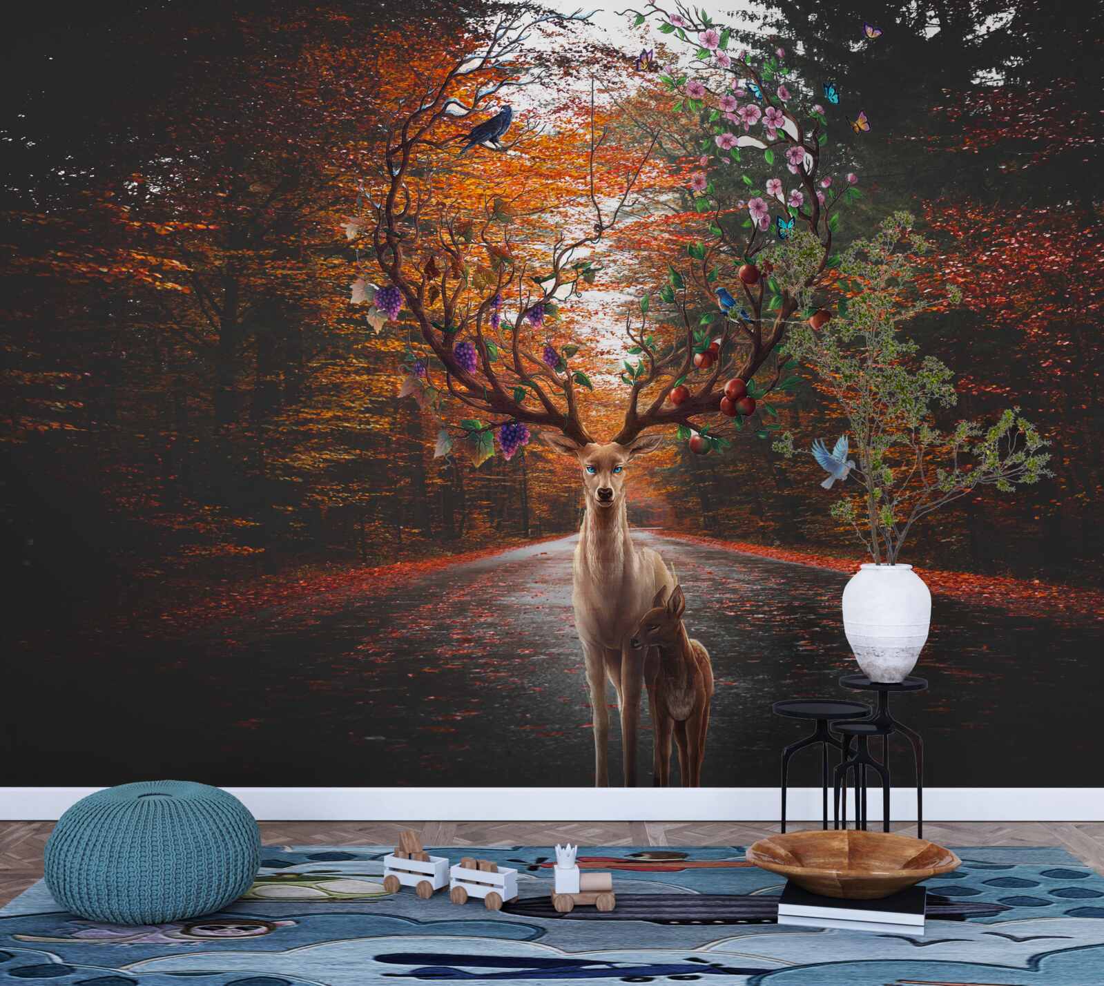 Фотошпалери осінній період та ідеальні роги дорослих оленів