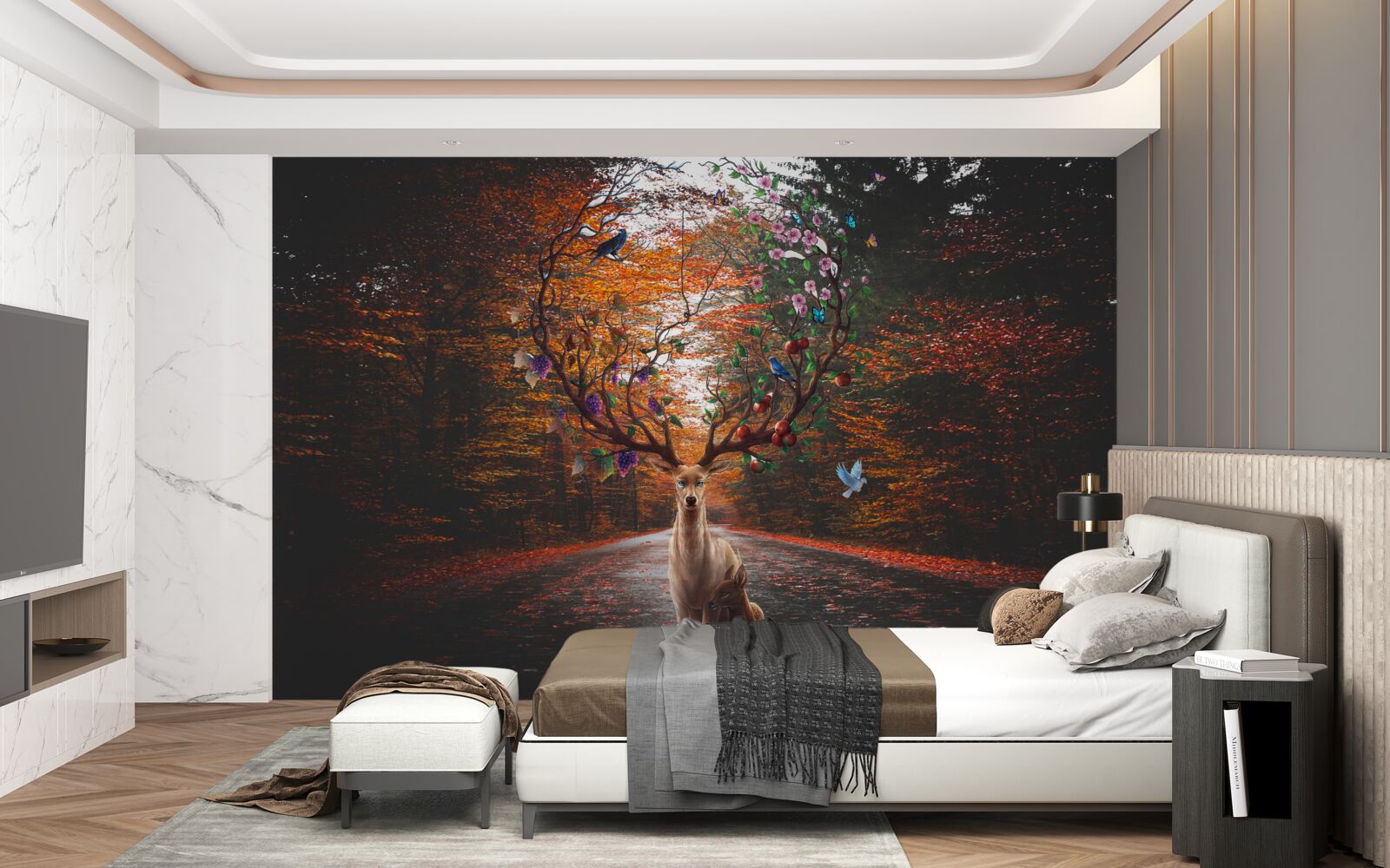 Фотошпалери осінній період та ідеальні роги дорослих оленів