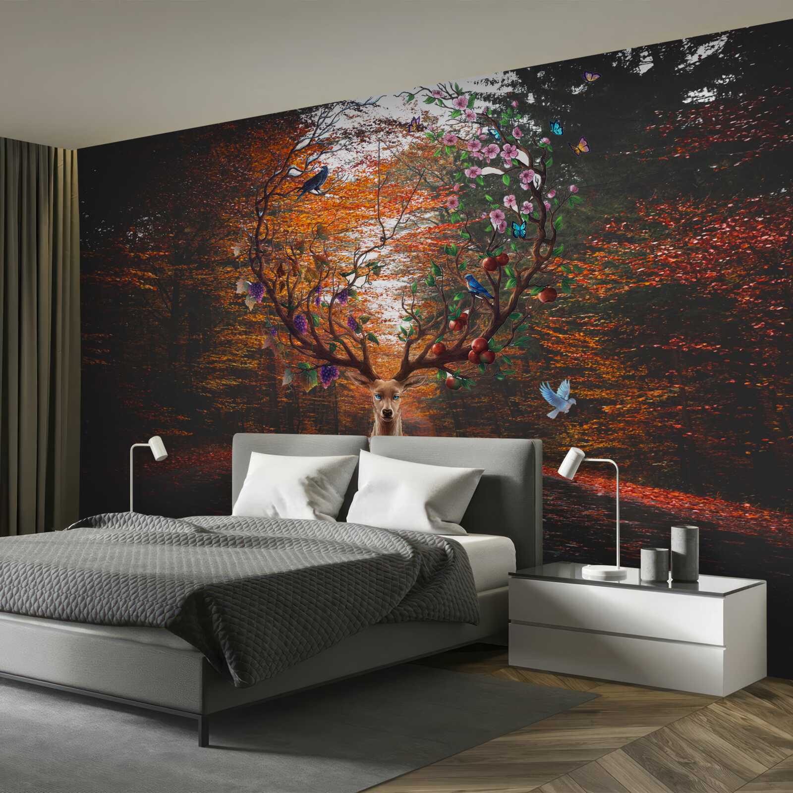 Фотошпалери осінній період та ідеальні роги дорослих оленів