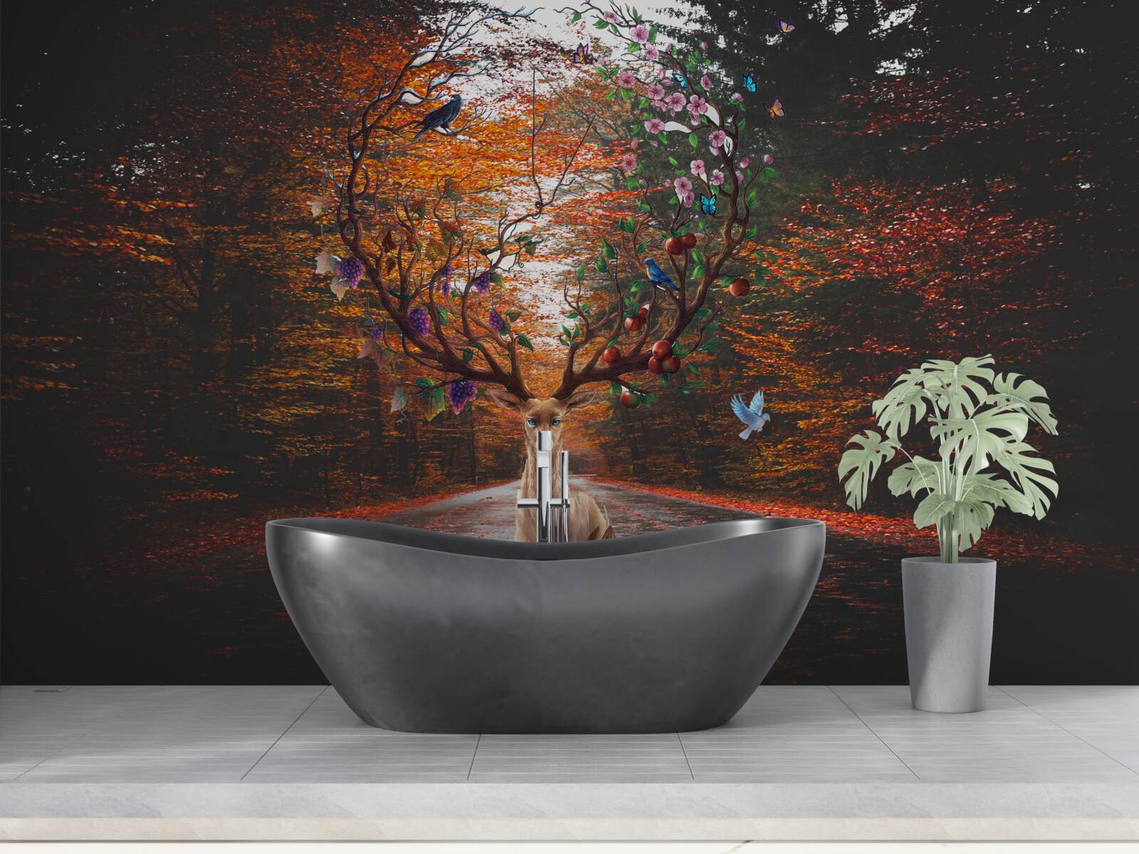 Фотошпалери осінній період та ідеальні роги дорослих оленів