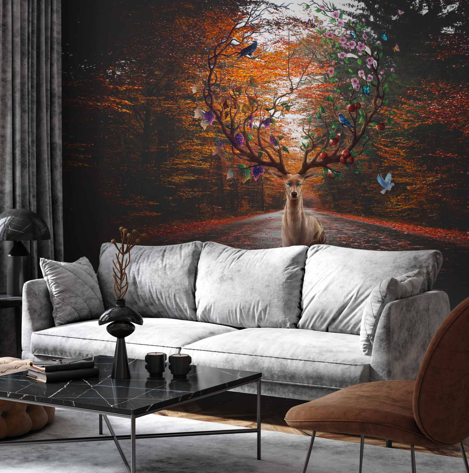 Фотошпалери осінній період та ідеальні роги дорослих оленів