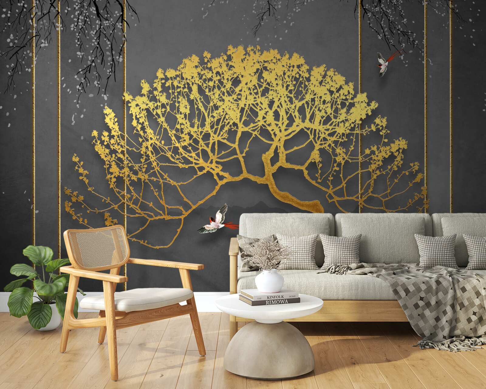 Фотошпалери силует дерева бонсай, що сяє золотом