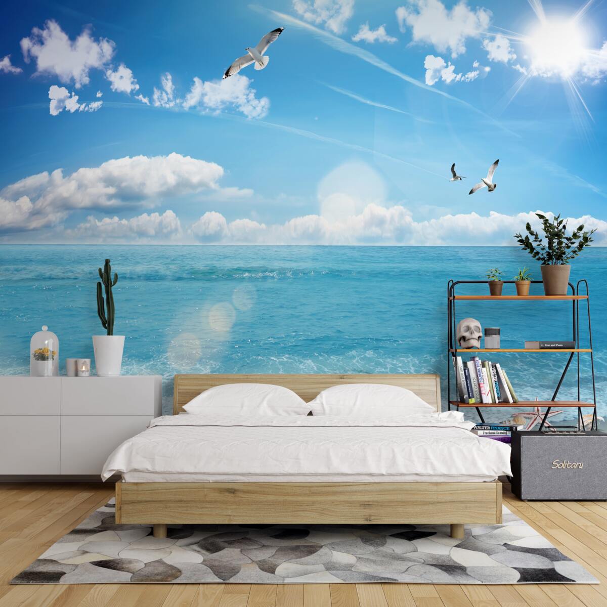 Фотошпалери чайки над синіми хвилями