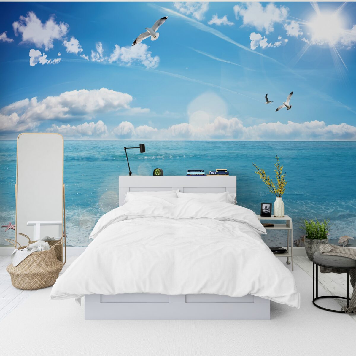 Фотошпалери чайки над синіми хвилями
