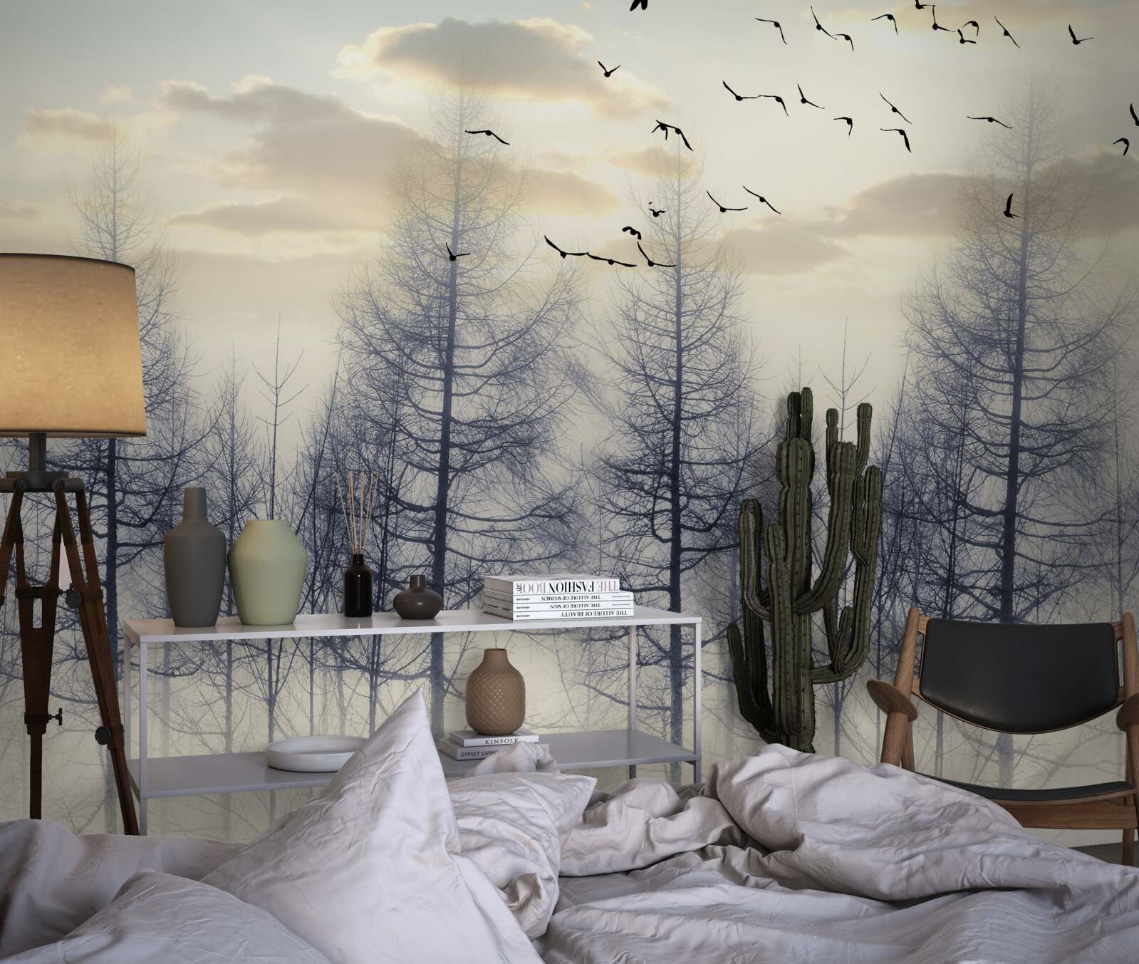 Фотошпалери ранній світанок у туманних лісах