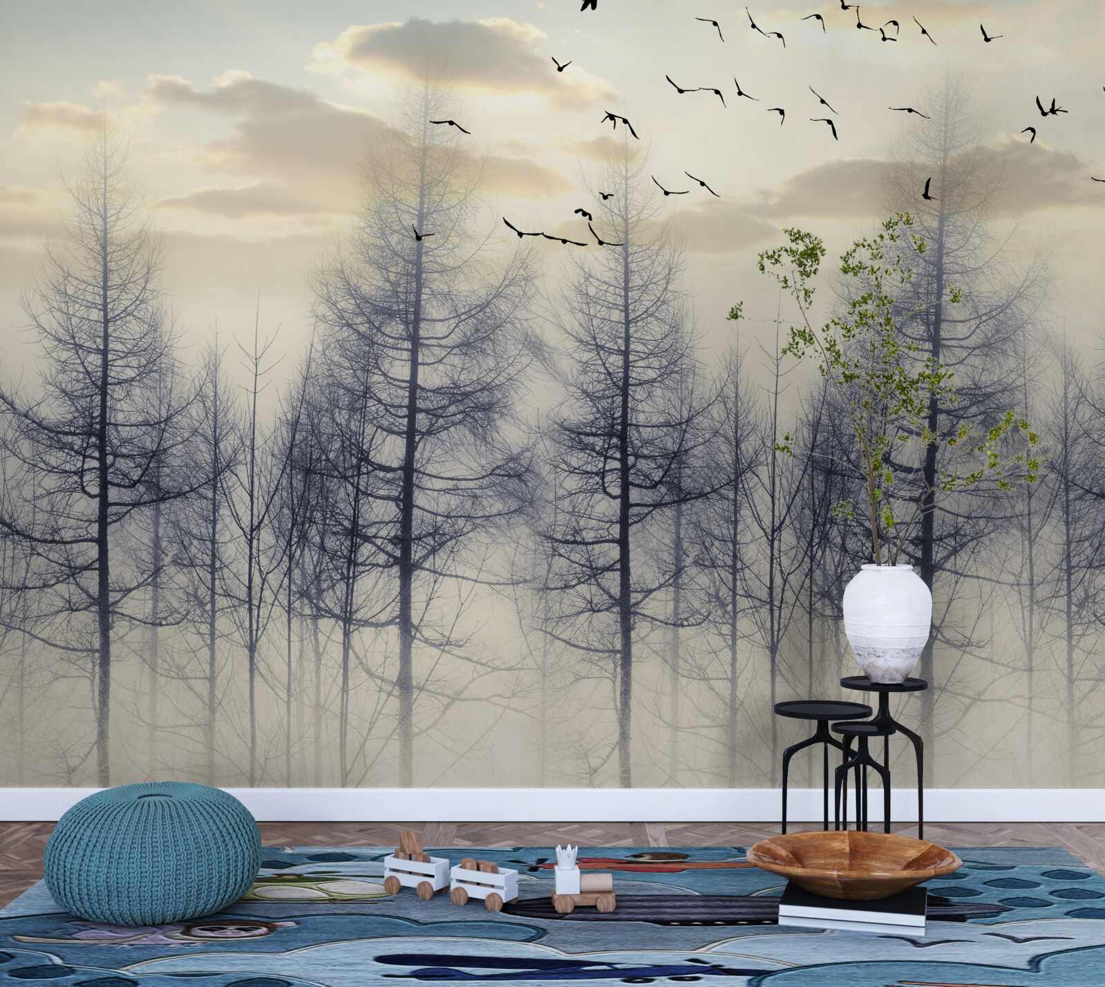 Фотошпалери ранній світанок у туманних лісах