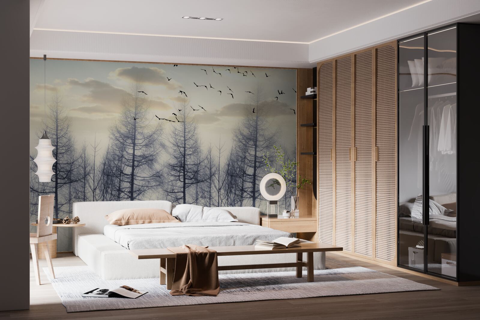 Фотошпалери ранній світанок у туманних лісах