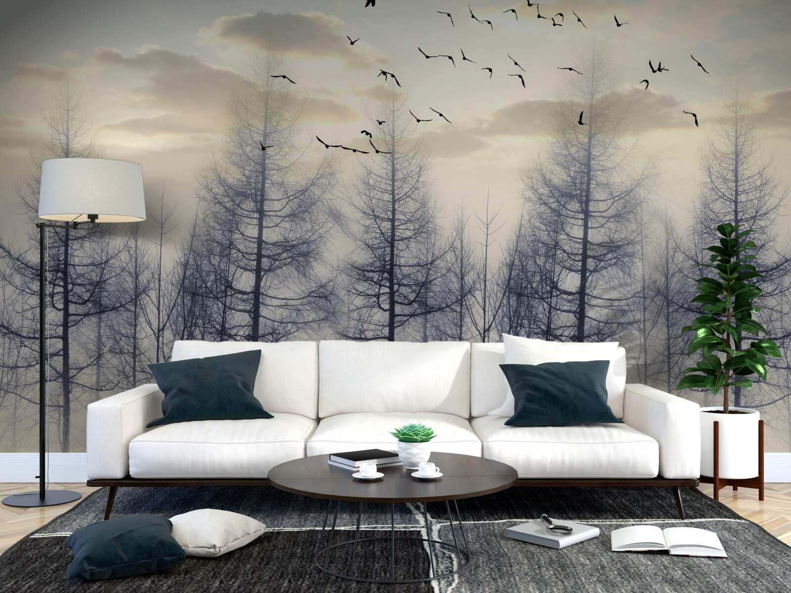 Фотошпалери ранній світанок у туманних лісах