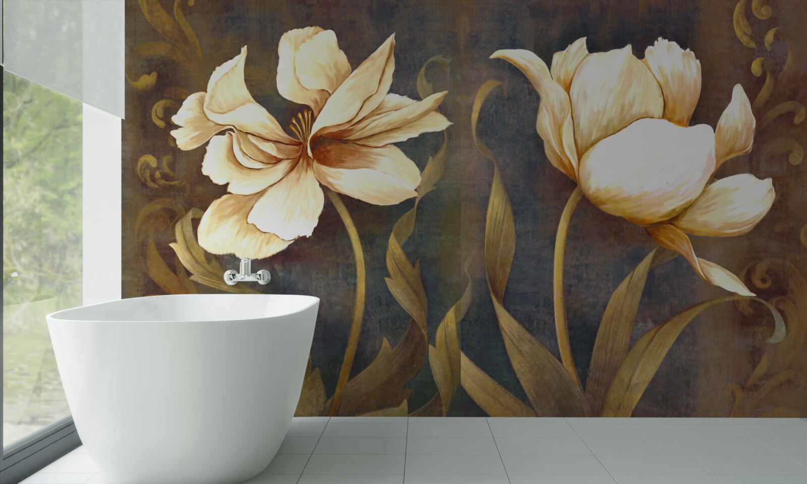 Фотошпалери дві великі бежеві квітки