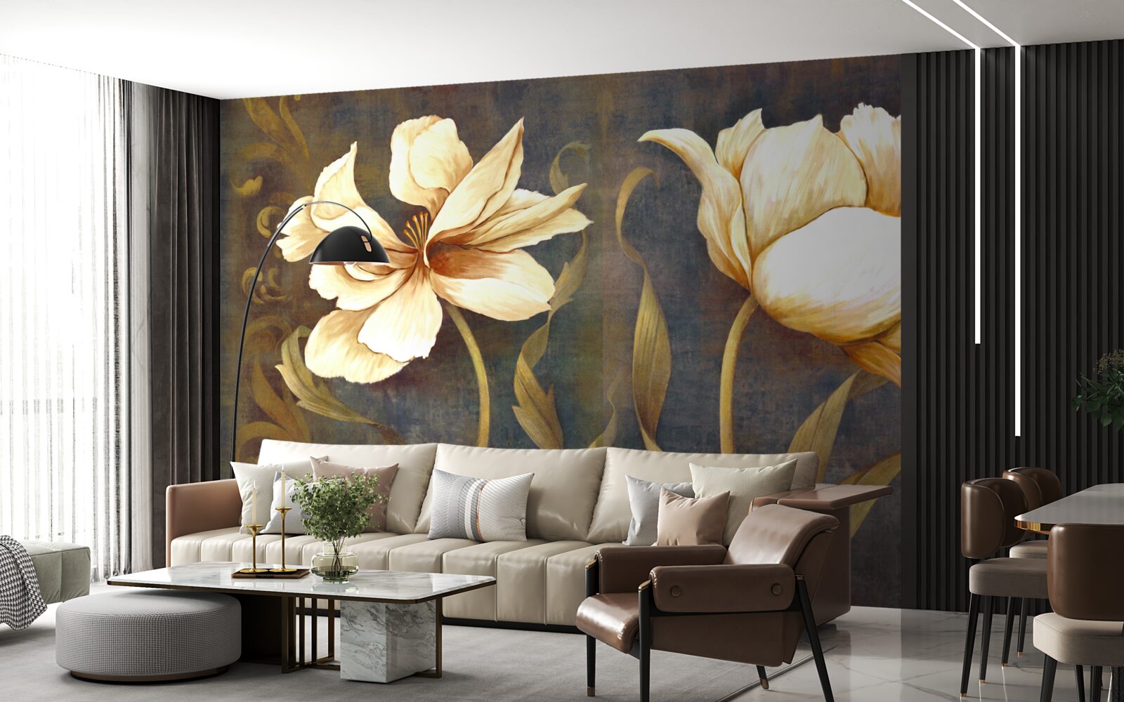 Фотошпалери дві великі бежеві квітки