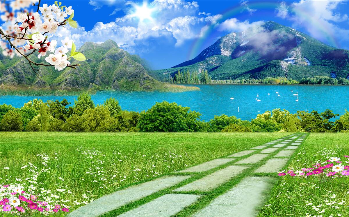 Фотошпалери зачаровує вид на гірське озеро влітку