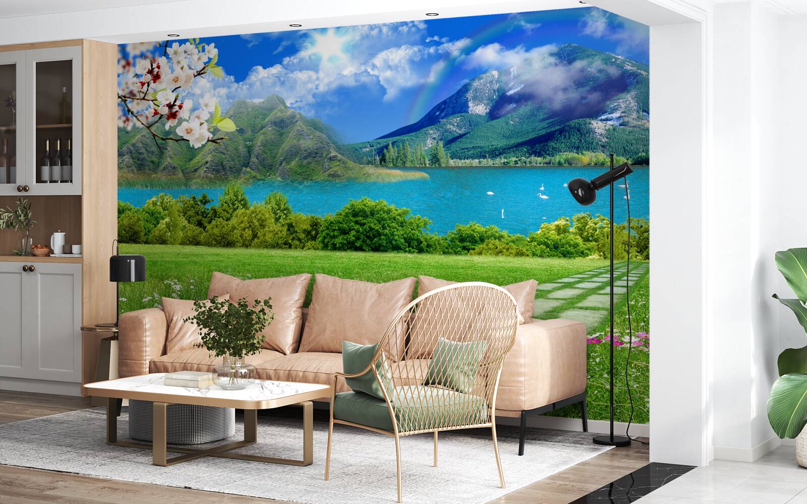 Фотошпалери зачаровує вид на гірське озеро влітку