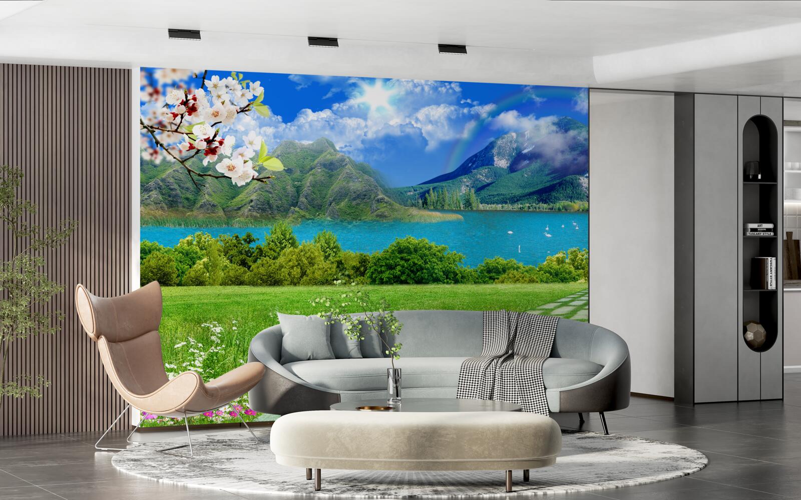 Фотошпалери зачаровує вид на гірське озеро влітку