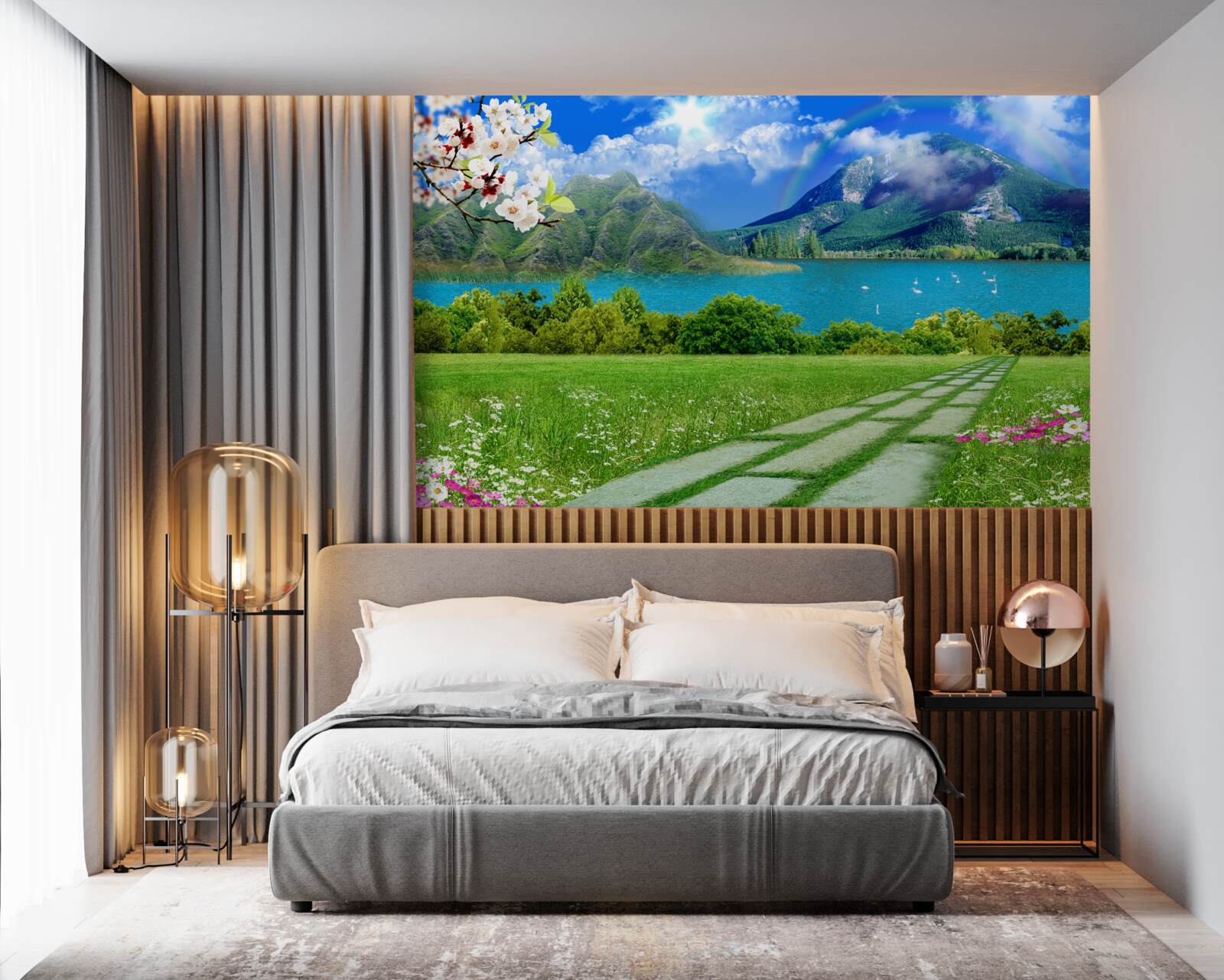 Фотошпалери зачаровує вид на гірське озеро влітку