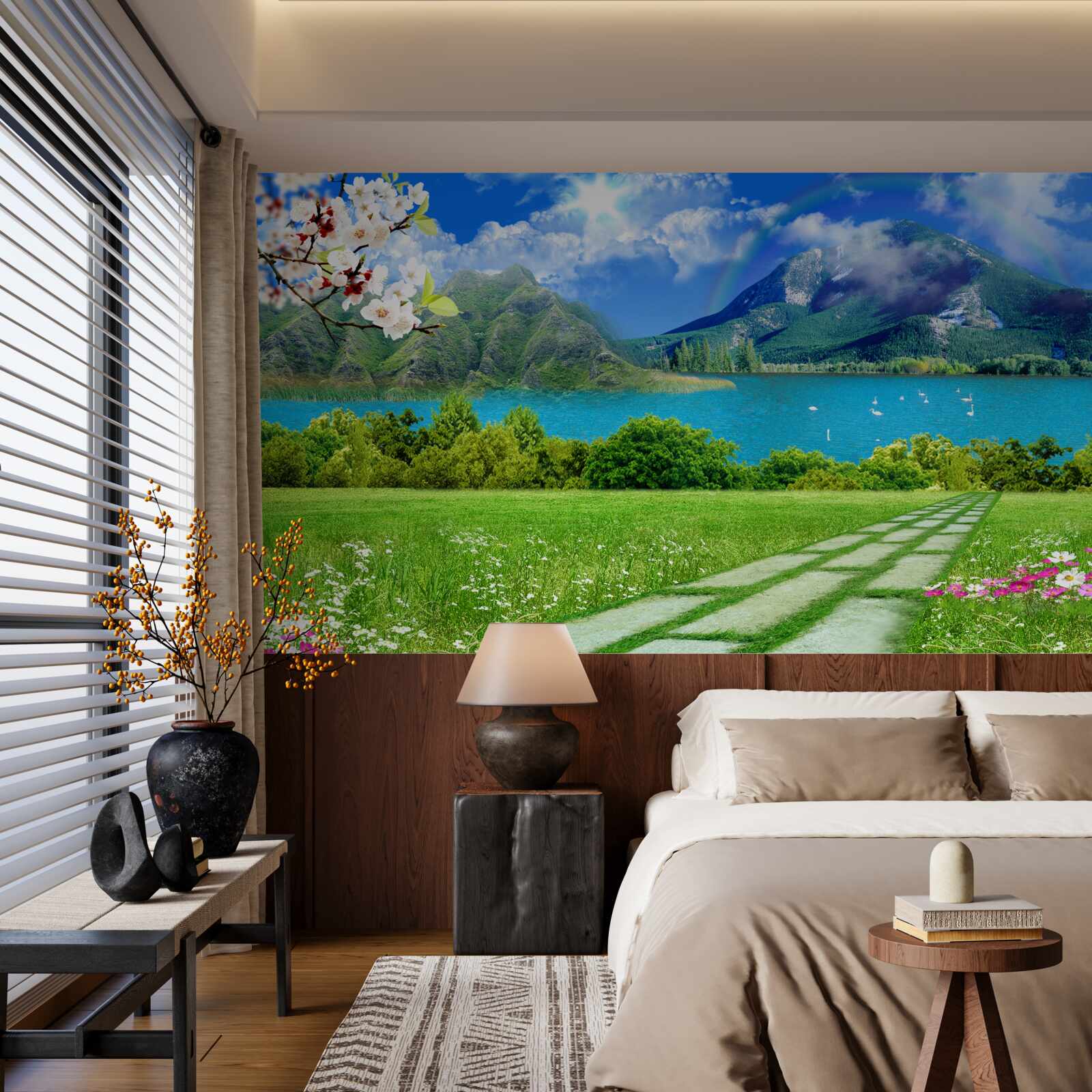 Фотошпалери зачаровує вид на гірське озеро влітку