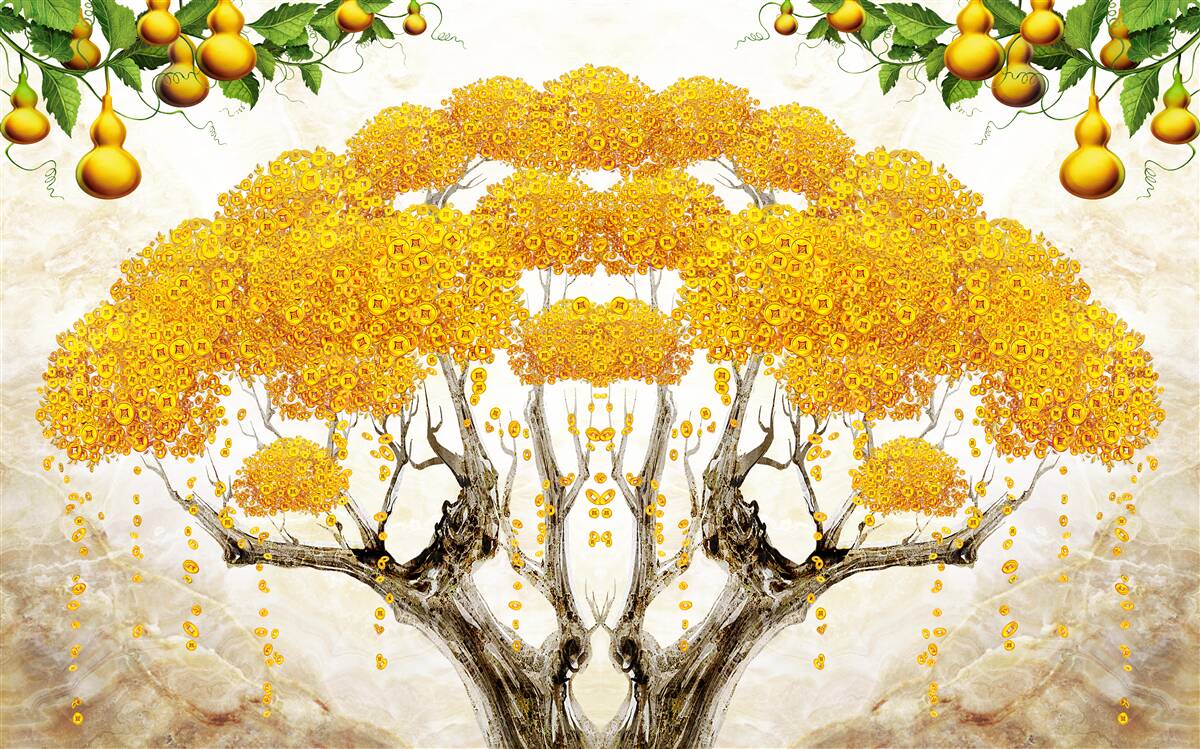 Фотошпалери на заході сонця дерево з жовтою кроною