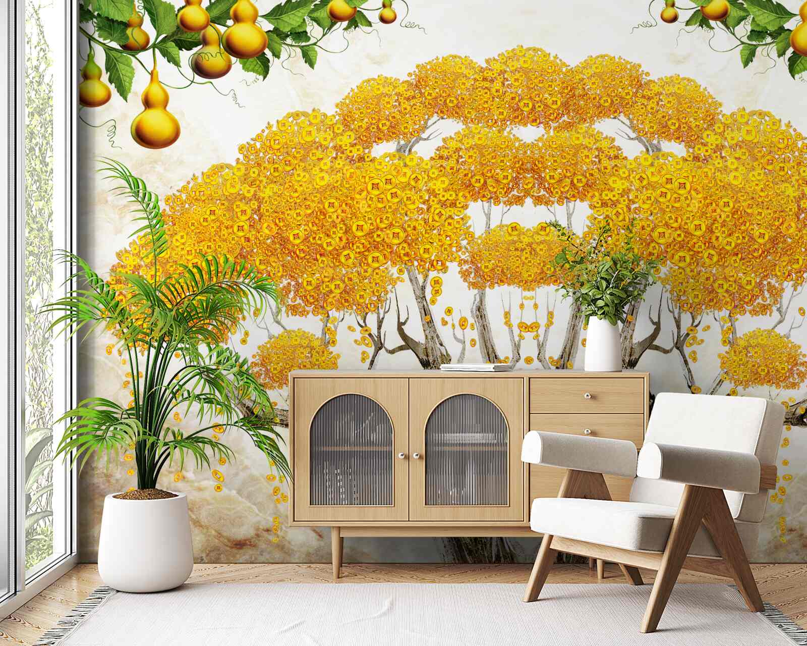 Фотошпалери на заході сонця дерево з жовтою кроною