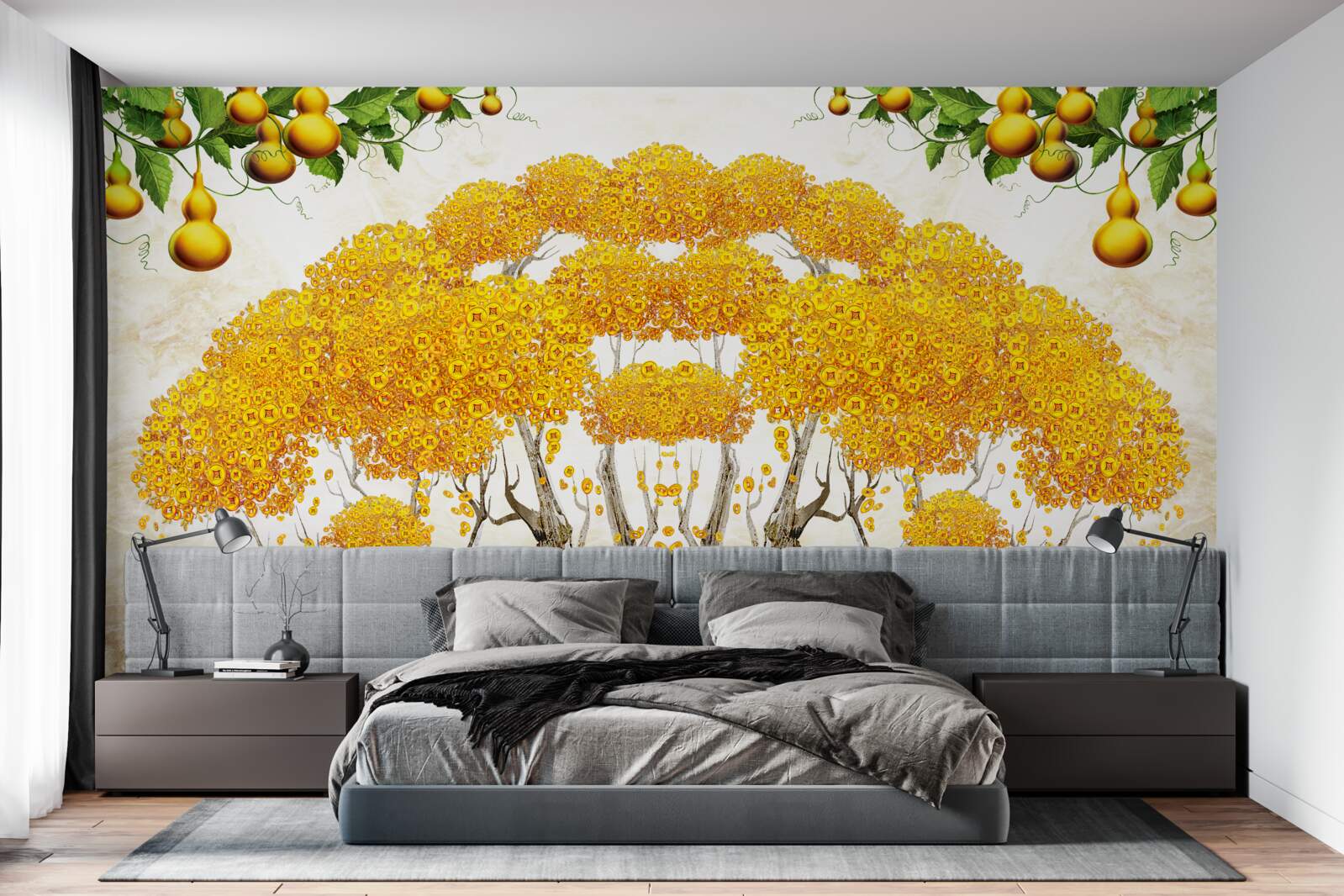 Фотошпалери на заході сонця дерево з жовтою кроною