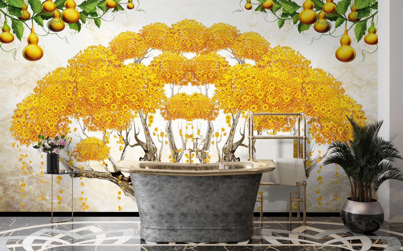 Фотошпалери на заході сонця дерево з жовтою кроною