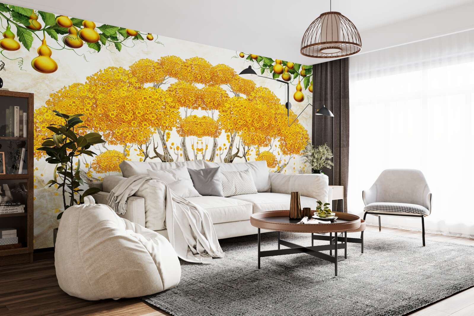 Фотошпалери на заході сонця дерево з жовтою кроною