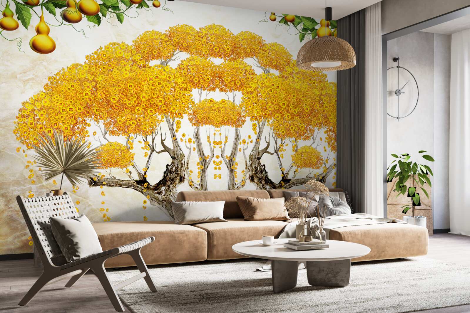 Фотошпалери на заході сонця дерево з жовтою кроною